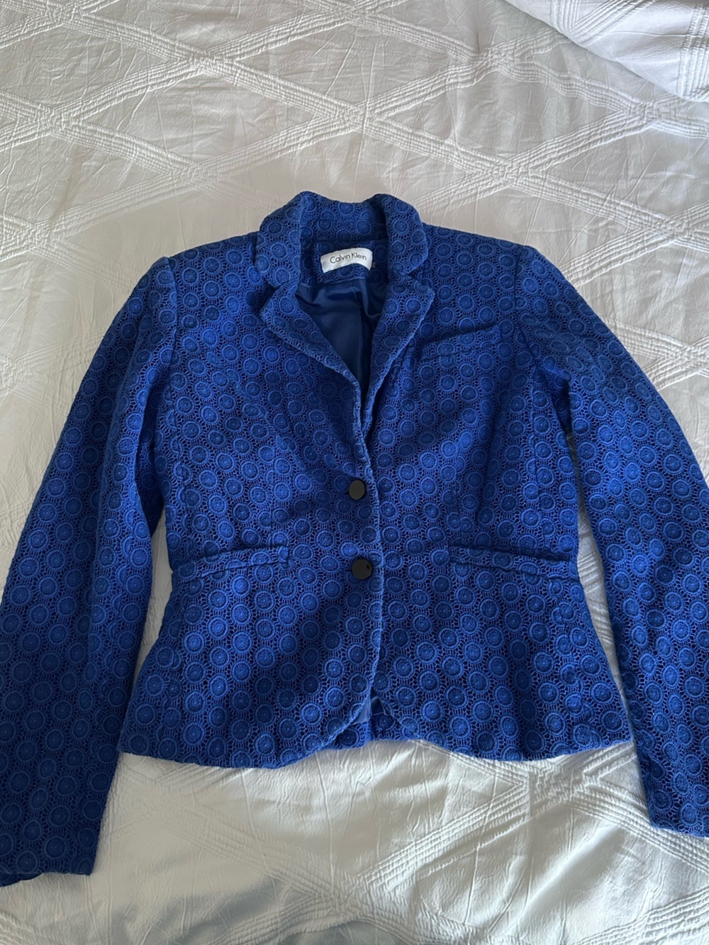 Blue Textured Circlet-Pattern Blazer